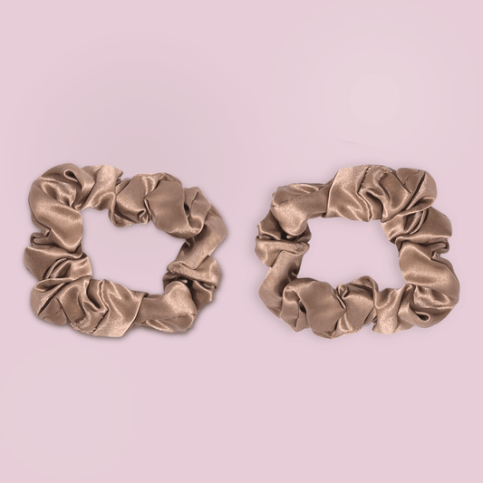 2 Silk Scrunchies (Large) - Tan