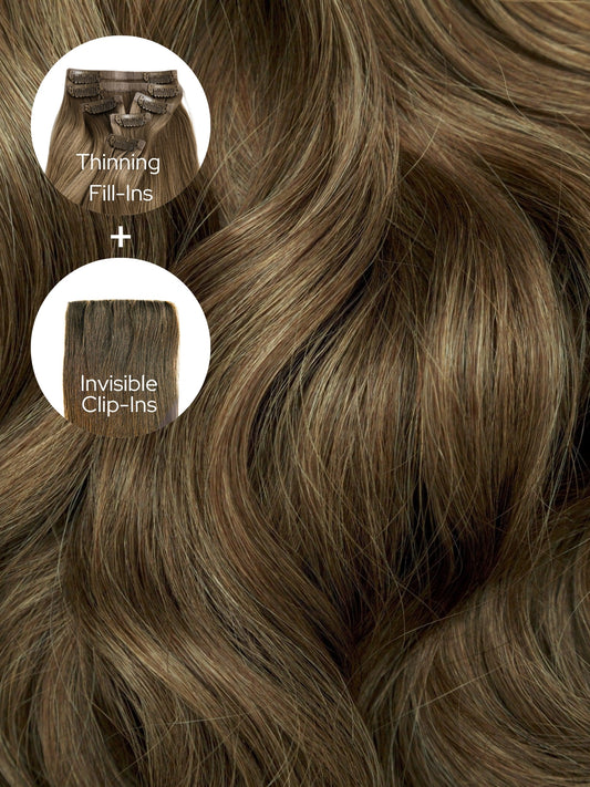 Espresso Caramel (2/5B) Thinning Hair and Invisible Clip-ins Bundle