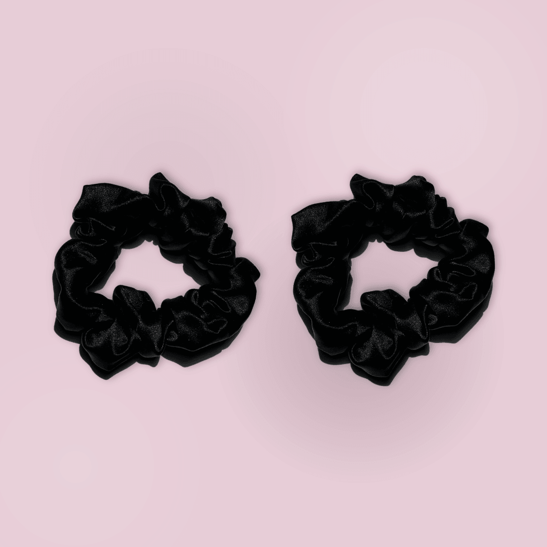 2 Silk Scrunchies (Large) - Black