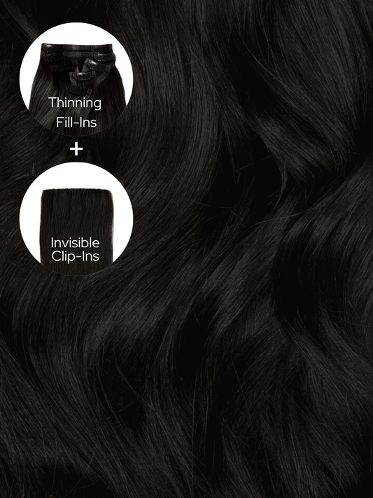 Off Black (1B) Thinning Hair and Invisible Clip-Ins Bundle