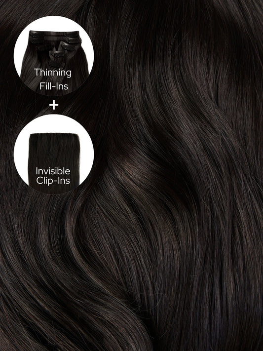 Soft Black (1C) Thinning Hair and Invisible Clip-Ins Bundle